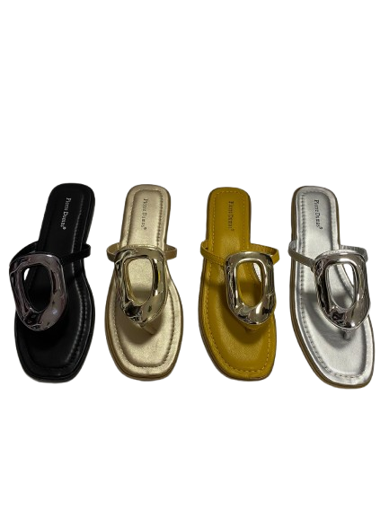Metallic Oval Ring Flat Sandals