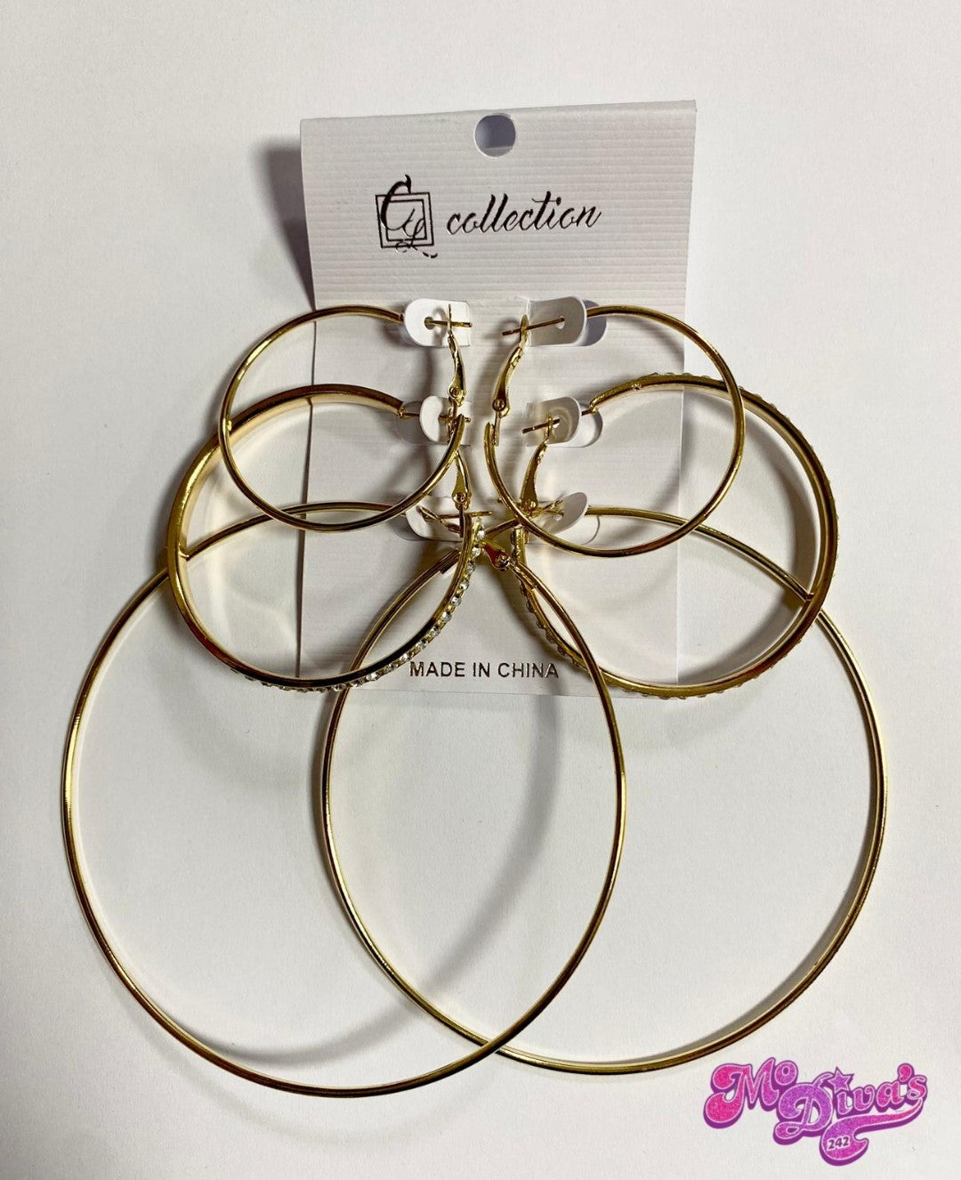 Hoop Earrings 3pk S/M/L w/Rhinestone