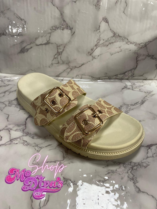 Coach Buckle Slides Cream